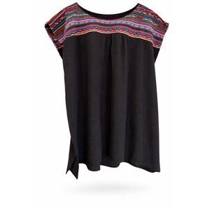 Savanna Jane Embroidered Geometric Boho Tunic Top Black M/L Festival Oversized